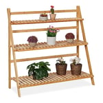 Relaxdays Bamboo Flower Rack, Indoors Plant Stand with 3 Levels, HWD: 96 x 99.5 x 37 cm, Foldable Floral Stairs, Natural