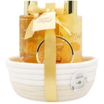 Coffret Bain et Soins au Miel - Gel Douche 150 ml, Bain Moussant, Lait Corporel, Sels de Bain - Cadeau Femme Beauté, Soin Corps, Bien Etre - Kit Cocooning Gourmand Miel - French Tendance