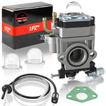 1PZ F6C-15T Kit de carburateur 15 mm pour moteur de débroussailleuse 52 cc 49 cc 47 cc 43 cc 2 temps, avec ampoule d'amorçage, joint, filtre à essence