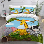 VULORA Jungle Animaux Housse de Couette 140x200 Imprimé 3D Dessin Animé Parure de lit 1 Personnes Ado Fille Enfants Microfibre Literie 3 pièces avec Fermeture Éclair et 2 Taies d'oreiller 50x75