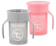 Twistshake 2x 360 Cup | Baby Sippy Cup with 360° Drinking Rim - 230ml | Children's Learning Cup with Handles | Non-Spill Toddler Sippy Cup | BPA-Free | Training Sippy Cup for Kids 6m+ | Pink Grey