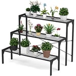 COSTWAY Support pour plantes en Métal à 3 Niveaux, Étagère de Jardin pour Plantes avec Coussinets Antidérapants, Étagère Échelle à Fleurs pour Balcons, Terrasses, Jardins et Salons, 85 x 65 x 66 CM