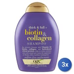 3x Ogx Shampooing 385 Ml. Biotine & Collagène