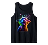 Retro Musical Lamb Rainbow Singing Bright Headphones Music Tank Top