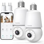 Ampoule Camera Surveillance Wifi 2 Pièces,2K Caméra Surveillance Extérieure/Intérieure 360° Avec Douille De Lampe E27,Sirène Et Alarme Lumineuse,Vision Nocturne Couleur,Suivi Automatique