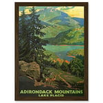 Artery8 Travel Adirondack Mountains Lake Placid Tree Picture A4 Artwork Framed Wall Art Print