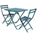 Hesperide - Salon de jardin carré en métal Greensboro 70 x 70 cm Bleu Canard avec 2 chaises - Hespéride