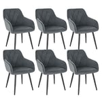 WOLTU Chaises Salle à Manger Lot de 6, Fauteuil Salon, Chaise Scandinave, Chaise de Cuisine en Velours, Assis Rembourré avec Accoudoirs et Dossier, Pieds en Métal, Gris Foncé, BH352dgr-6