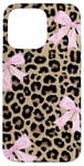 iPhone 15 Pro Max Light Pink Ribbon Bow Coquette On Cheetah Leopard Print Case