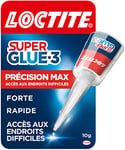 Loctite Super Glue-3 Précision Max, colle forte pour réparations précises, colle liquide tous matériaux, colle transparente à séchage rapide, flacon 10 g