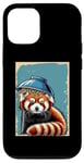 Coque pour iPhone 14 Artistic Simple Panda rouge avec bol à nouilles sur la tête Ramen