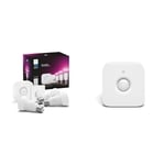 Philips Hue Kit de démarrage Ambiance Multicolore : 3 Ampoules LED Intelligentes et connectées E27 & Motion Sensor Détecteur de mouvement sans fil