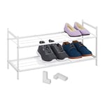 Relaxdays Étagère à Chaussures en métal, 2 Niveaux, empilable, Porte-Chaussures HLP 33,5x70x26 cm, pour 6 Paires, Blanc