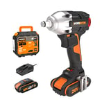 WORX Nitro - Clé à Chocs sans Fil 20V - Moteur Brushless - 300 Nm - Fournie avec 2 Batteries, 1 Chargeur, Crochet, Embout de Tournevis et Coffret - 3 Vitesses - WORX WX272