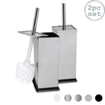 2x Square Toilet Brushes Bathroom Cleaning Scrubber Tower Holder 16cm Chrome