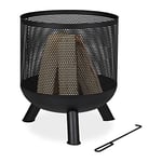 Relaxdays Braséro, Design Maille, Grille de Foyer, tisonnier, Foyer de Jardin, Barbecue, Acier, H x D : 53 x 44 cm, Noir