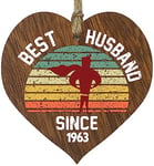 61st Wedding Anniversary Wooden Heart Plaque - Best Husband Since 1963 - Dark Wood Sign Keepsake, Celebrate Anniversary Wife Husband Partner, Sixty-First Anniversary Plaque with Quotes Gifts