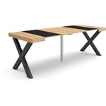 Table console extensible, Console meuble, 220, Pour 10 personnes, Pieds bois massif, Style moderne, Chêne et noir - Skraut Home