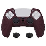 eXtremeRatePlayVital Guardian Edition Wine Red Ergonomic Soft Anti-slip Controller Silicone Case Cover for ps5, Rubber Protector Skins with Black Joystick Caps for ps5 Controller