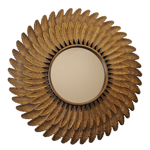 Mirror Round Plastic Art Deco Feather Themed Frame Wall Mounted Bronze Effect