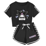 Barnflickor Kuromi Träningsoverall Söt Cartoon Anime Kortärmad T-shirt + Shorts Set Casual Sportkläder Kläder Black 9-10 Years