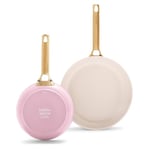 GreenPan Reserve Hard Anodized Healthy Ceramic Nonstick 20 cm and 26 cm Frying Pan Skillet Set, Gold Handle, PFAS-Free, Induction Suitable, Oven Safe, Blush Pink