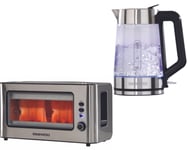 Daewoo Easy Fill Illuminating Glass Kettle & 2 Slice Glass Toaster Matching Set