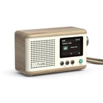 Mini Radio numérique Portable Classique - Dab+ & FM - Bluetooth 5,3-15 Heures d'autonomie - 2 Options d'égaliseur - écran Couleur 2,4" - Sangle de Transport - Coton Blanc/chêne - Compact et léger