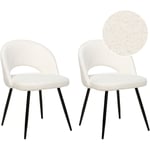 Beliani - Lot de 2 Chaises de Salle à Manger Modernes avec Accoudoirs Dossier Découpé Assise Rembourrage Touffeté en Tissu Bouclé Blanc Onaga