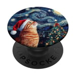 Ginger Cat Lover Van Gogh Starry Night Christmas PopSockets Adhesive PopGrip