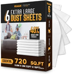 RAULDE 6 Pack 17 Microns Extra Large Plastic Dust Sheets for Decorating & 3.6x3m