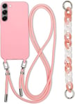 Galful Coque avec Cordon de Collier pour Samsung Galaxy S25/S24 Étui Colliers de Téléphone avec 2 Chaine Bandouliere Housse TPU Silicone Case Mince Antichoc Réglable Lanyard Case-Rose