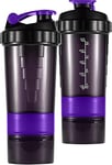 Pulver | Luxe Shake tasse violet | 2 compartiments | 0,5L implique | Coupe de secousse de gym | Gourde Fitness | Boîtes supplémentaires | Shaker