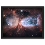 Hubble Space Telescope Image Bipolar Stellar Nursery Region S106 Nebula Forms Celestial Angel Wings In Bright Pink Red Blue Art Print Framed Poster Wa