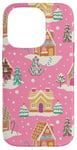 iPhone 14 Pro Preppy Pink Christmas Gingerbread House and Xmas Tree Winter Case