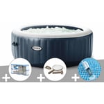 Kit spa gonflable Intex PureSpa Blue Navy rond Bulles 4 places + 6 filtres + Kit d'entretien + Aspirateur