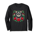 Roses Flowers York Chocolate Cat Long Sleeve T-Shirt