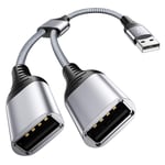 Câble Répartiteur USB 1 vers 2, USB 2.0 A Mâle vers Double USB Femelle pour PC, Ordinateur Portable, iPhone, Souris, Clavier, Imprimante, Lampes LED USB