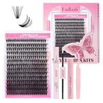 Fadlash Kit Extension Cils 0.07 D Cornée 12-18mm 50D Faux Cils Cluster Cils Kit Individuels DIY de Cils Avec Bond And Seal,Dissolvant pour Colle Cils,Pince A Epiler Faux Cils Réutilisables