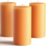 Set of 3 Orange Pillar Candles 7,5 x 15 cm Unscented for Weddings, Church, Home Decoration, Restaurants, Spa, Smokeless Cotton Wick - Rustic - Fragrance-Free by Melt Candle Company