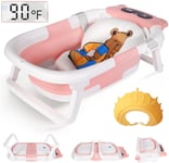 Foldable Baby Bath Tub for Toddler Infant Shower Bathtub + Cushion & Thermometer