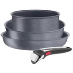 Tefal Ingenio Lot de 2 poêles et 1 casserole + poignée amovible, Induction, Revêtement antiadhésif, Empilable, Compatible lave-vaisselle, Fabriqué en France, Natural On L7669402