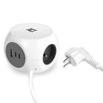 ACT Prise cube avec USB, multiprise 2 USB-C (30W PD 3.0) et 1 USB-A (QC 3.0), chargeur 3 compartiments, Avec pad adhésif pour cuisine, bureau, salon, longueur de câble 1.5m, couleur blanche - AC2425