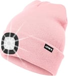 ATNKE LED Bonnet Lampe Frontale,USB Rechargeable Chapeau de Course Ultra Lumineux 4 LED Étanche Lumière Hiver Chaud Phare Cadeaux pour Hommes et Femmes/Clair Rose