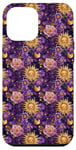 Coque pour iPhone 13 Pro Max Violet Motif floral céleste Soleil Lune et étoiles