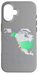 Coque pour iPhone 16 Carte des États-Unis et de l'Amérique du Nord. Rouge surligné Californie