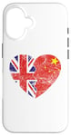 Coque pour iPhone 16 Drapeau chinois britannique en forme de cœur | Royaume-Uni Chine Roots