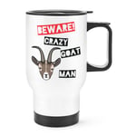 Beware Crazy Goat Man Travel Mug Cup With Handle - Funny Animal Thermal Flask