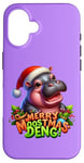 Coque pour iPhone 16 Adorable bébé hippopotame Moo Deng Merry Moostmas Christmas Cheer