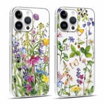 Yoedge 2 Pièces Coque pour iPhone 14 Pro Max 6,7", Transparente Souple Silicone TPU avec Motif Fleur Papillon Étui pour Filles Femmes, Antichoc Anti-Rayures Protection Housse pour iPhone 14 Pro Max